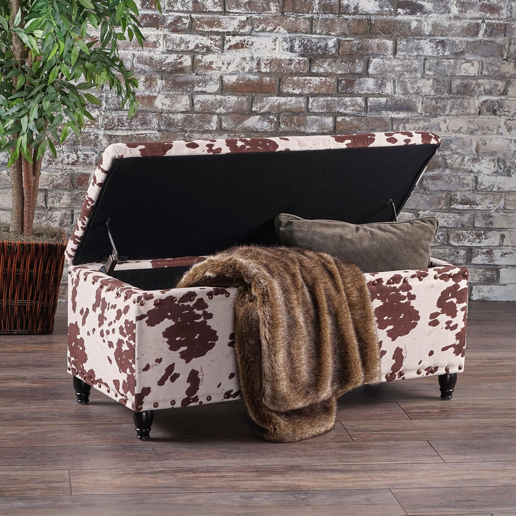Storage Ottoman for Bedroom End of Bed, Bench Seating with Storage, Large Storage Chest for Living Room with Safety Hinge, Flip Top Benches Furniture for Entryway/Office (Cream+Dark Brown)