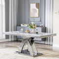 Modern 70" White Marble Dining Table for 6-8 – Rectangular Faux Marble Kitchen & Dining Room Table with Silver Stainless Steel X-Shape Bases, Living Room Furniture