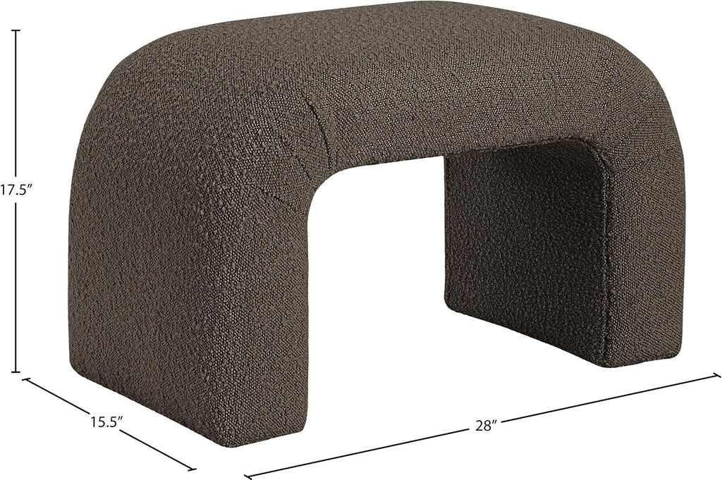 Meridian Furniture 169Brown Niagara Collection Modern | Contemporary Boucle Fabric Upholstered Bench with Rich Brown Boucle Fabric, Curved Contemporary Design, 28" W x 15.5" D x 17.5" H, Brown