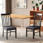 HOMCOM Wooden Dining Chairs Set of 2 Farmhouse Black and Gray | Upholstered Kitchen Chairs, Rubber Wood Frame, for Living Room, Dining Room