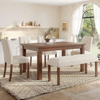 Ball & Cast Dining Table Set for 6 W/Bench & 4 Upholstered Chairs,6 Piece Dining Set W/ 60" Rectangle Kitchen Table & Anti-Scratch Pads,Table and Chairs Set for Living Room,Dining Room,Walnut