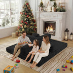 59 Inch Convertible Sofas Bed, 5-in-1 Futon Sofa Pull Out Sleeper Couch, Couches for Living Room, Corduroy Floor Compression Loveseat for Bedroom, Apartment, No Assembly, Black, 2 Seat