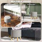 Light Gray Round Storage Ottoman with Hidden Lid and Linen Fabric
