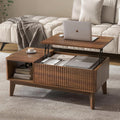 LYNCOHOME Fluted Lift Top Coffee Table with Storage, Modern Coffee Table for Living Room, Home Office（Walnut）