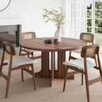Feonase 59" Round Extendable Dining Room Table for 4-6, Modern Oval Kitchen Table with Heavy Duty Wood Base, Metal Frame Support, for Dining Kitchen Living Room, Easy Assembly, Noise-Free, Walnut
