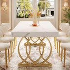 Tribesigns 63-Inch Dining Table for 4-6, Modern Kitchen Table with Faux Marble Tabletop and Geometric Legs, Rectangle Dining Room Furniture for Living Room, Kitchen, White and Gold