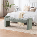 54" Boucle Bench for Bedroom Window End of Bed, Sage | Long Tufted Padded End of Bed Bench, Upholstered, For Living Room/Entryway/Dining Bench/Hallway/Indoor, Modern