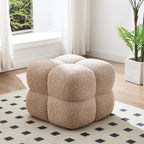 Zesthouse Square Pouf Ottomans Set of 2, Modern Vanity Chair for Bedroom | Sherpa Fabric Foot Rest for Couch, Upholstered Tufted Footstool, Poofy Ottoman Seat for Living Room Dorm, Fluffy Ottoman Tan