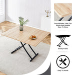 Space Saving Folding Dining Table, Adjustable Height Foldable Coffee Table with Wooden Tabletop and Metal Legs, Small Transformer Kitchen Table for Apartment, Living Room, Dining Room