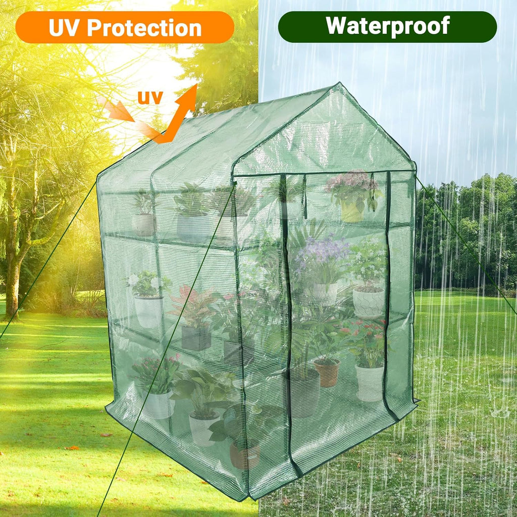 Greenhouse for Outdoors,Walk in 3-Tier 6 Shelves Green House w/ Roll-Up Zippered Door Anchors and Ropes,Waterproof & UV Protected Plant Garden Hot House for Garden Patio Backyard,57 x 57 x 76''