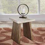 Signature Design by Ashley Brendalhouse Casual End Table with Faux Cement Top and Double Plinth Base, Solid Mango Wood, Melamine Laminate, Casually Cool Design, Light Brown & White