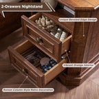 T4TREAM Farmhouse Nightstand Set of 2 with Charging Station, 18" End Table with 2 Drawers, Wood Side Table, Bedside Cabinet for Bedroom, Living Room (Brown)