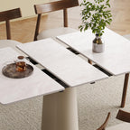 47.2" Retractable Rock Slab Folding Dining Table, Modern Expandable Kitchen Table with Leather-Wrapped Stainless Steel Base, Space Saving Square Dining Table for Small Apartments
