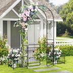 Giantex Garden Arch with Planter - 86 inch Metal Garden Arbor with Gate, Arch Trellis for Climbing Plants Rose, Wedding Archway Pergola for Lawn Patio Bridal Party Decoration