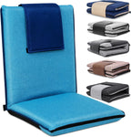FASTMOMENT Floor Chair with Back Support 14-Position Adjustable Floor Chair Portable Ground Seating for Adults Foldable Meditation Seat with Japanese KOYO Bearings & Washable Linen Cover (Bright Blue)