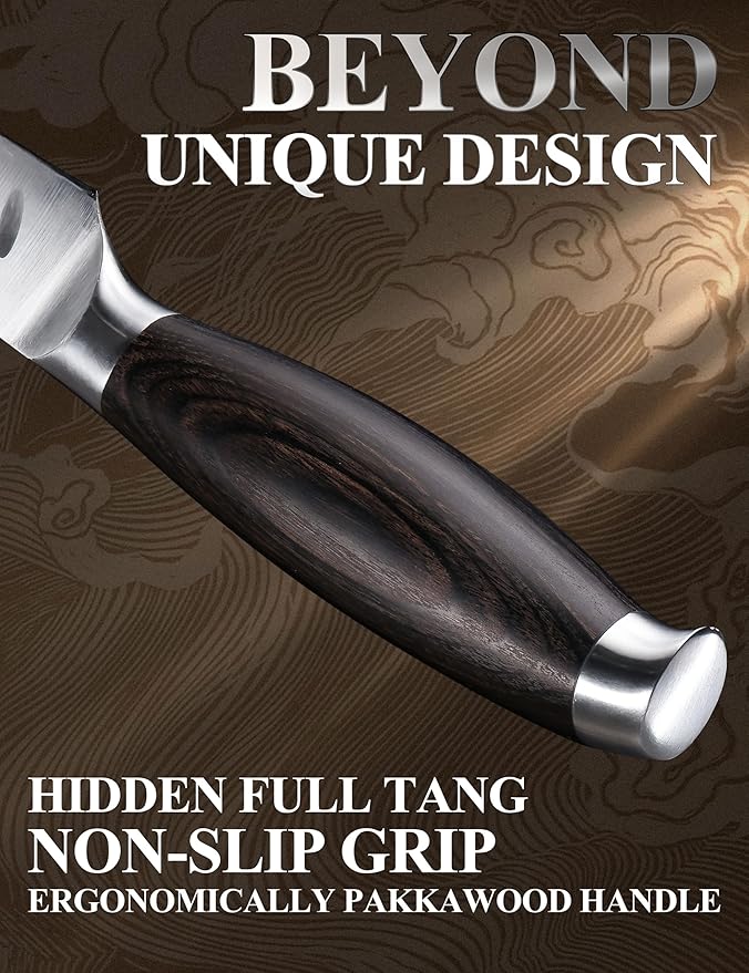 WILDMOK 5 Inch Steak Knives Set of 4, Ultra Sharp Steak Knives Kitchen Knives Set, German Stainless Steel Steak Knife Set Black Pakkawood Handle with Gift Box