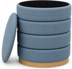 Linen Storage Ottoman Round Footrest with Hidden Storage, Light Blue 16" L X16 W X 17" H