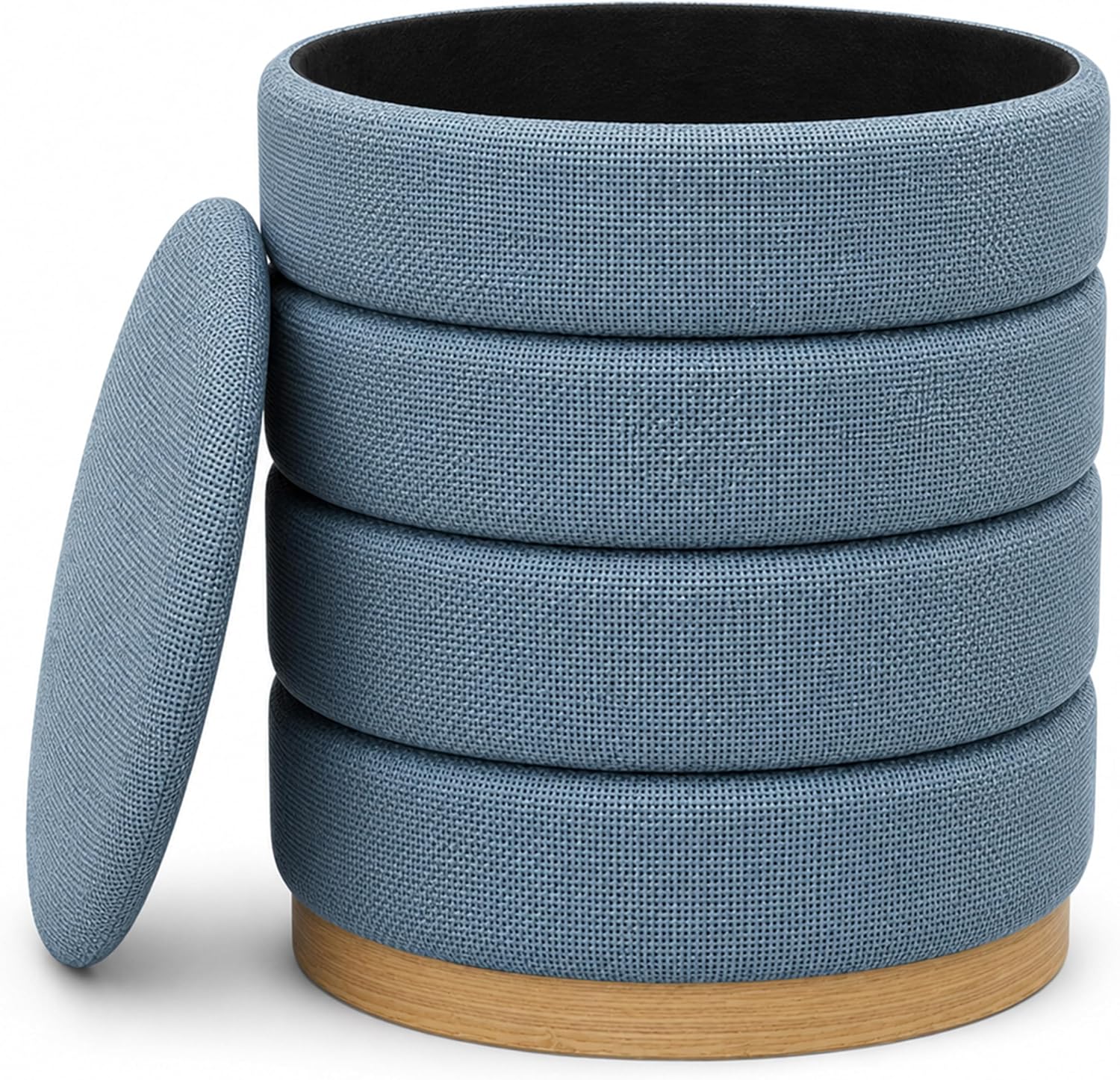 Linen Storage Ottoman Round Footrest with Hidden Storage, Light Blue 16" L X16 W X 17" H