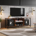 WLIVE Industrial TV Stand for Up to 65 inch TV, Heavy-Duty Metal Frame Entertainment Center with Adjustable Shelves & Cable Management, Media TV Console for Living Room Bedroom, Rustic Brown