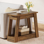 Tribesigns Wood End Table, Small Side Table with 2 Storage Shelves, Rustic Accent Narrow Nightstand for Living Room, Bedroom (1, Rustic Brown)