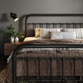 Allewie Queen Metal Bed Frame with Victorian Iron-Art Headboard, Black