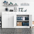 Metal Storage Cabinets with Drawer, 36" H Lockable Storage Cabinet with Doors and Adjustable Shelves, Small White Steel File Cabinet for Home, Office, Warehouse, School, Assembly Required