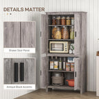 HOMCOM 64" Kitchen Pantry Cabinet, Freestanding Storage Cabinet with 4 Doors and 3 Adjustable Shelves for Dining Room, Gray Oak