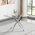 36 inch Square Glass Dining Table, Modern Dining Table for 4, Square Kitchen Table with Tempered Glass Top & Silver Chrome Metal Legs for Dining Room, Living Room, Apartment, Small Space