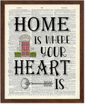 Poster Master Dictionary Art Poster - Home Is Where Your Heart Is Print - Motivational Art - Gift for Men & Women - Inspiring Wall Decor for Dorm, Bedroom or Living Room, 11x14 Brown Framed