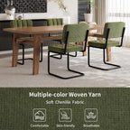 Mid-Century Modern Dining Chairs Set of 2 with Metal Legs, Green | Upholstered Chenille Cantilever Dining Chairs with Ergonomic Backrests, Armless Design, Padded Seats for Dining Room