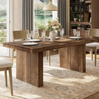 63" Solid Wood Dining Table for 4-6 People, Farmhouse Rectangle Kitchen Dinner Table with Wooden Heavy-Duty Legs for Dining Room, Kitchen, Simple Style & Easy Assembly (Dark Brown)