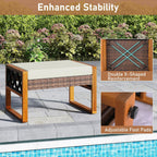 Tangkula Rattan Wicker Outdoor Ottoman Set of 2, Patio 3-in-1 Footstools with Removable Cushions, Additional Seating and Side Tables for Porch, Backyard & Poolside (Off White)