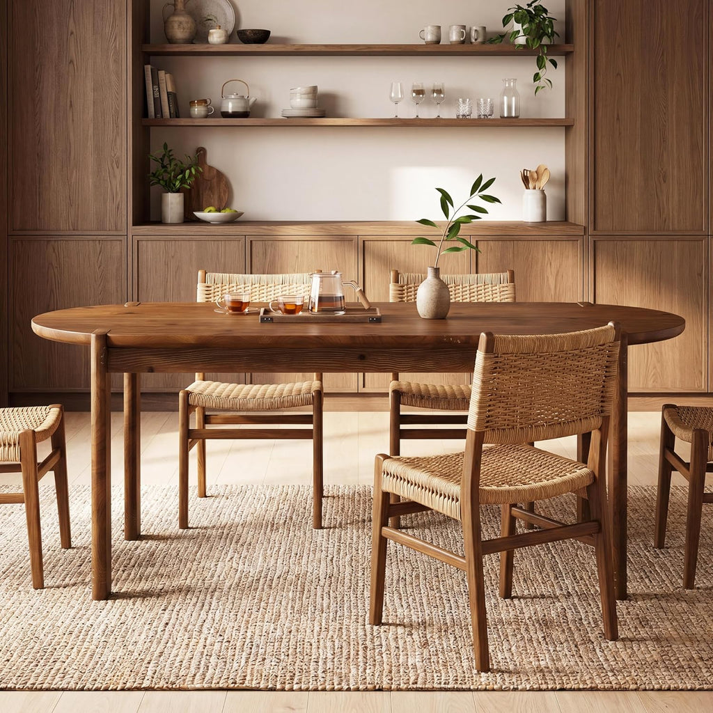 Tribesigns 63-Inch Solid Wood Oval Dining Table, Farmhouse Dinner Table with Sturdy Base for 4-6, Rustic Kitchen Table for Dining Room, Apartment, Living Room