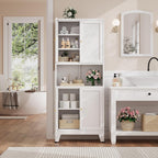 69"H Kitchen Pantry Cabinet with Countertop and Microwave Shelf,Metal Microwave Stand Cabinet with Storage，White Farmhouse Food Storage cabinet,Tall Freestanding Pantry Cabinets for Dining Room