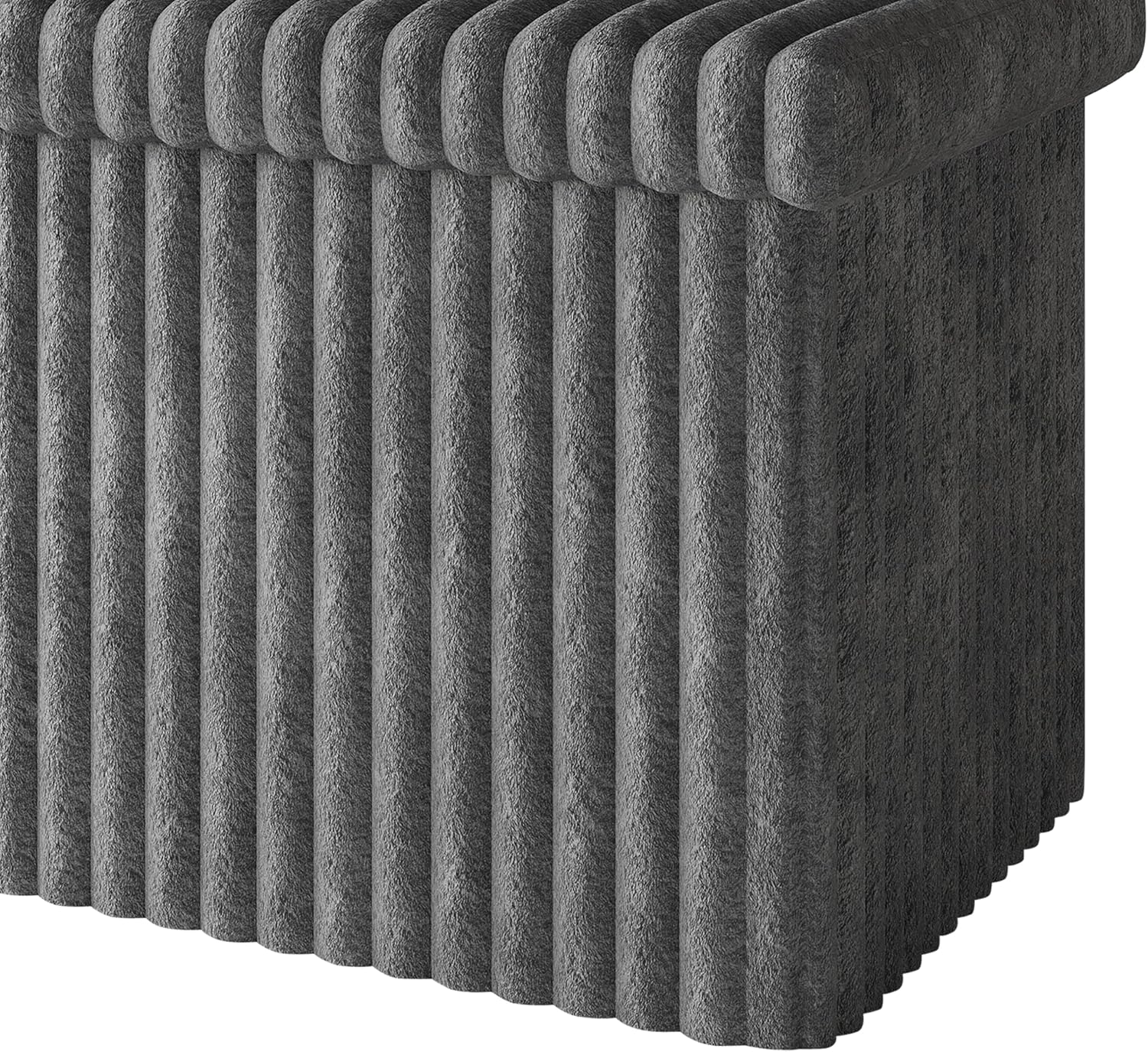 HOME DESIGN Florence 30" Upholstered Folding Storage Bench, Tufted Top, Space-Saving Storage, Gray Corduroy Fabric