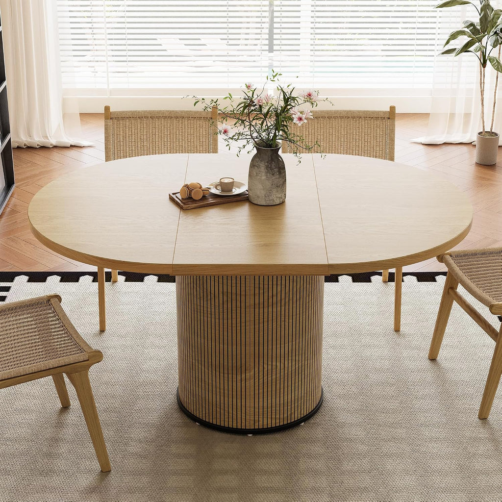Extendable Dining Room Table Round Dining Table for 4 6 8, 43"-59" Modern Wood Kitchen Table with Removable Leaves Extendable Dinner Tables|Living Room|Small Space