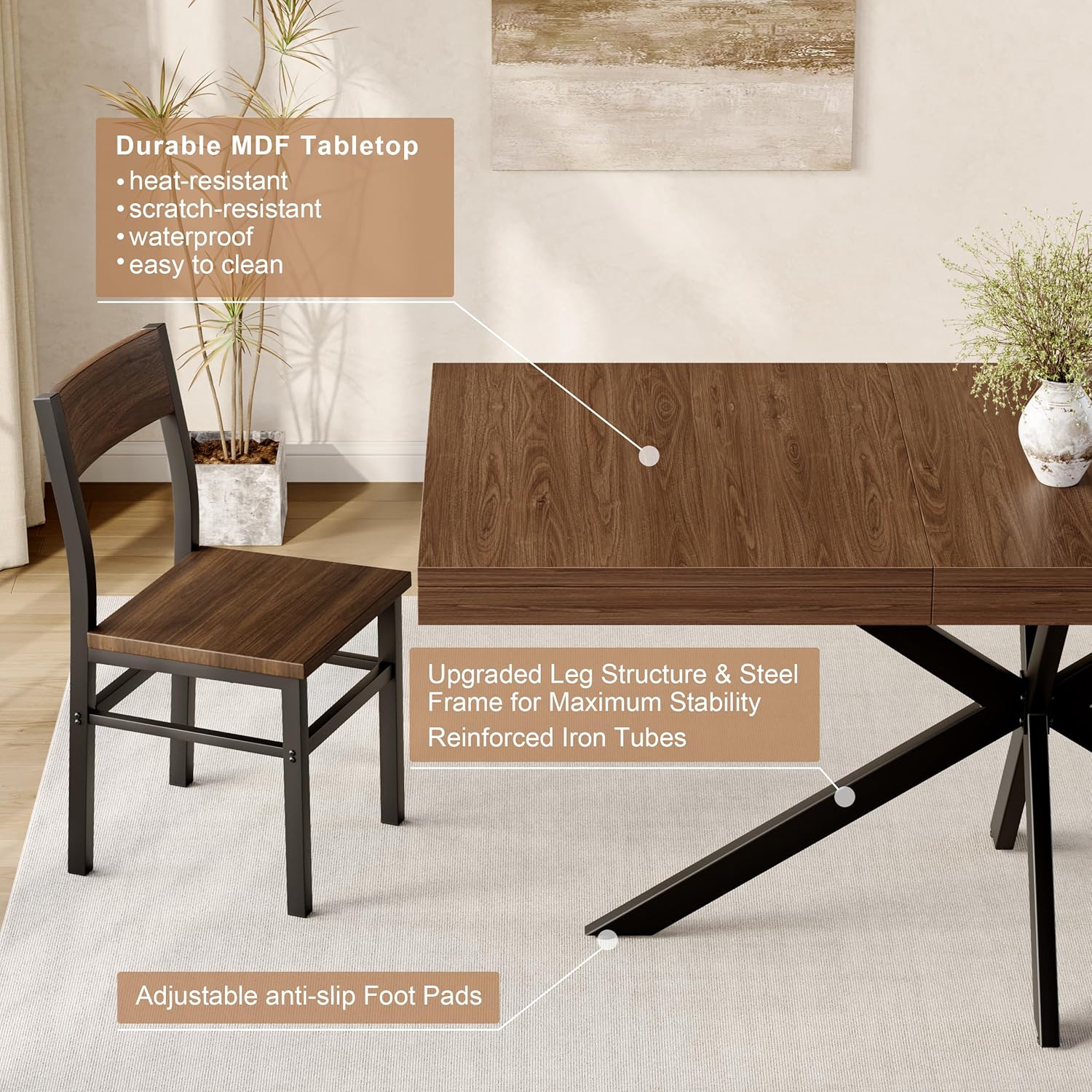 MECHYIN Extendable Dining Room Table for 4 6 8, 55"-70.9" Large Rectangle Kitchen Table,Wood Expandable Dining Table with Hidden Leaf & Storage, Space Saving, for Kitchen Dining Living Room, Walnut