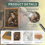 AKWISH Framed 3D Textured Vintage Wall Art - Dark Academia Decor Hand Drawn Sandstone Fox Paintings with Botanical Florals, Aesthetic Wall Decor for Living Room Bedroom Home 12x16 inch