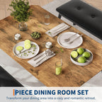 Dining Table Set for 4, 3-Piece Wooden Kitchen Table with 2 Upholstered Benches, Space-Saving Dinette Set for Restaurant, Studio, Dining Room, Home Kitchen(43''x28''x30''), Retro