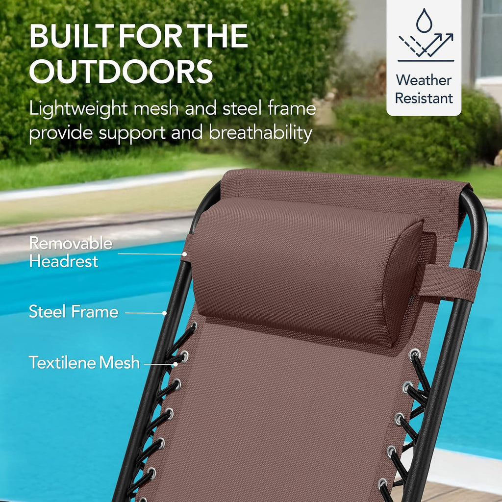 Best Choice Products Outdoor Zero Gravity Rocking Chair, Folding Reclining Patio Lounge Chair with Adjustable Pillow for Lawn, Beach, Camping - Brown
