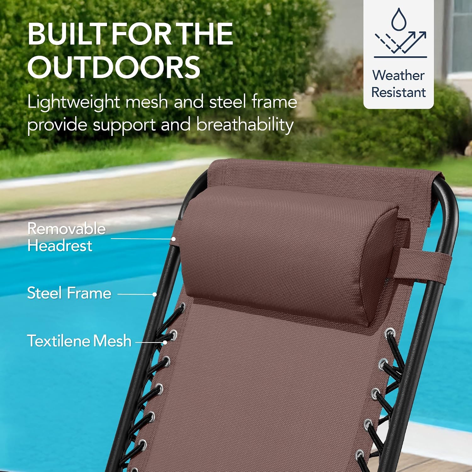 Best Choice Products Outdoor Zero Gravity Rocking Chair, Folding Reclining Patio Lounge Chair with Adjustable Pillow for Lawn, Beach, Camping - Brown