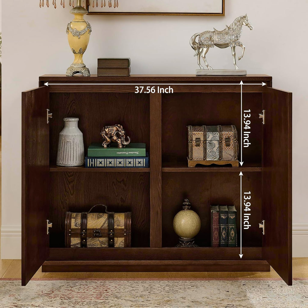 LKTART Narrow Sideboard Buffet Storage Cabinet with Solid Wood Doors,Mid Century Modern Accent Credenza Cabinet,Media Console Table for Kitchen, Living Room, Entryway-Dark Walnut