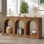 Tribesigns 70.9" Console Table with Storage, Wood Entryway Entry Table with 3 Arched Shelves for Foyer, Hallway, Living Room, Behind Couch Sofa, Narrow Long, Brown