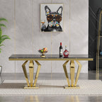 Luxury Marble Dining Table for 4 to 6, 68 inch Black Faux Marble Dining Table with Gold Stainless Steel Diamond Shaped Base, Modern Rectangle Kitchen Dining Room Table for Family Dinner Party