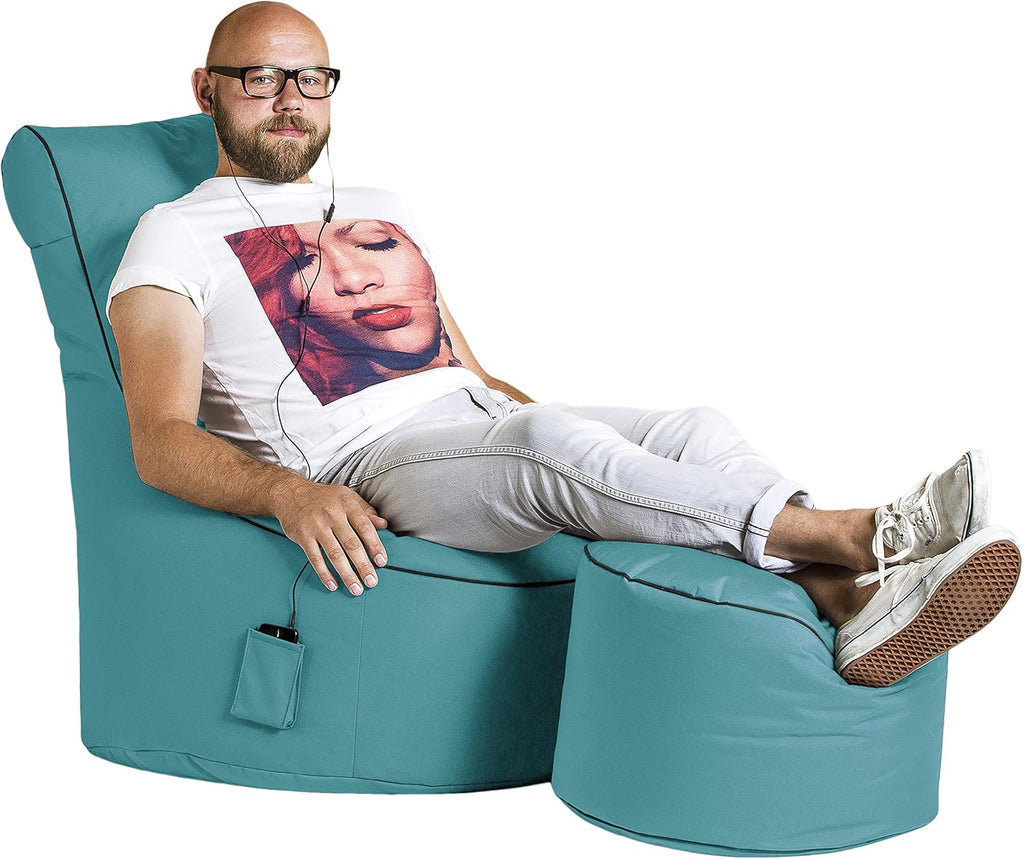 GOUCHEE Design Swing Brava Collection Polyester Upholstered Bean Bag Armless Lounge Chair, X-Large, Turquoise