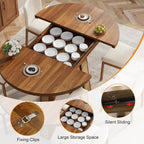 43"-59" Extendable Round Dining Table for 4-8, Transformer Oval Modern Kitchen Table with Removable Leaves Space Saving, Wood Dining Room Table with Storage Shelf for Kitchen, Walnut, Cross Leg