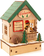 Small Foot 11390 Christmas Market Lamps Set, Made of Wood, Three Wooden Huts with Lights