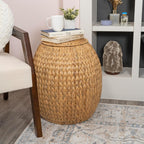 happimess SSL1000A Colt 17" Coastal Bohemian Handwoven Hyacinth Storage Stool with Lid for Storage and Decoration in Bedroom, Living Room, Kitchen, Dining Room, Entryway, Guestroom, Natural | Bohemian Rustic Wicker Basket, End Table For Living Room