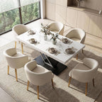 COSIEST 59'' to 78.7'' Extendable Dining Table for 4-8, Faux Marble Expandable Kitchen Table with Sturdy Metal Base, Rectangle Dinner Table for Small Space, Dining Room, Living Room, White