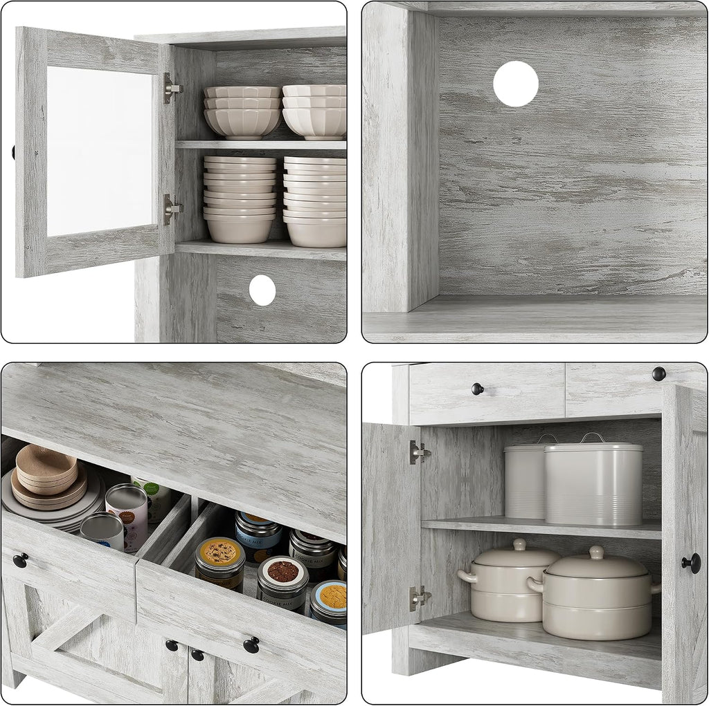 Contemporary Kitchen Pantry Cabinet – Freestanding Hutch Buffet Cupboard with Adjustable Shelves, Tall Organizer for Dining Room or Home – Grey